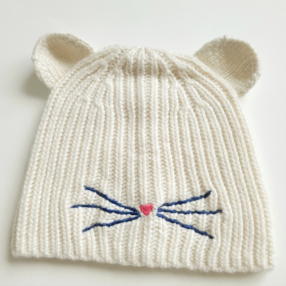 NWT Crewcuts Cream Knit Beanie with Cat Ears, Size L- XL